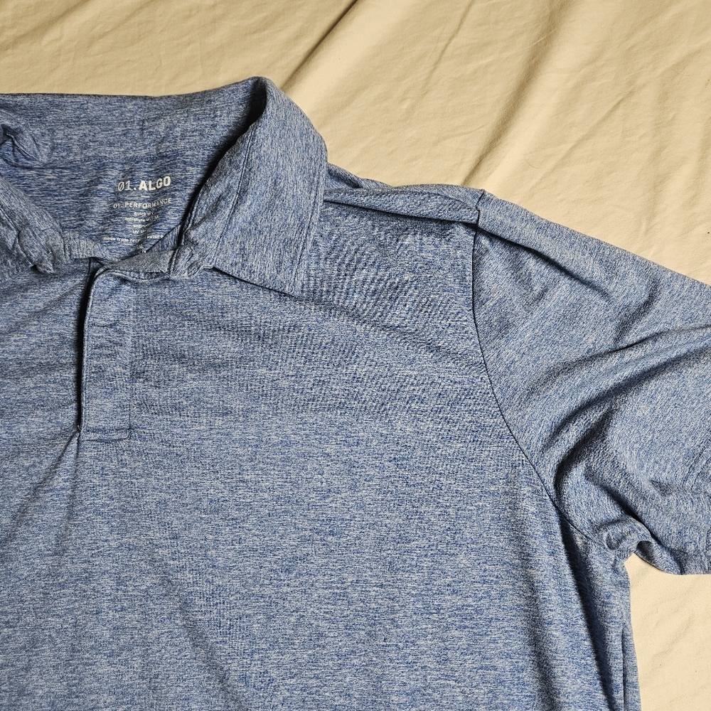 01.Algo Performance Polo Shirt Mens 2XL Blue Stretch UV SPF 40 Short Sleeve Golf